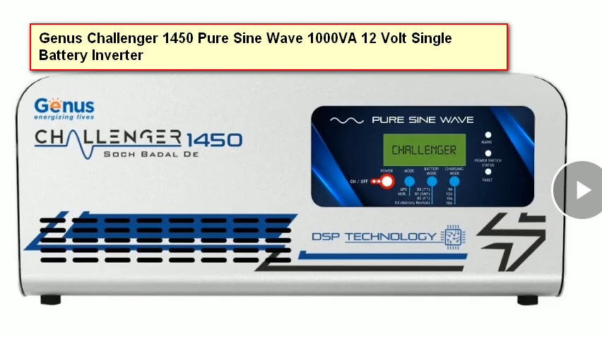 Genus Challenger 1450 Pure Sine Wave 1000VA 12 Volt Single Battery Inverter