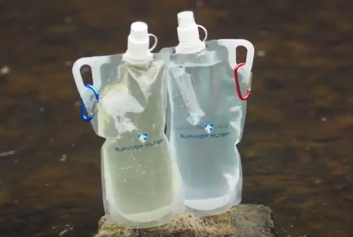 Survivor Filter Collapsible Canteens (33oz) 2 Pack (2L Total) - with Extra Durable Carabiners and Handles. Squeeze Water through your Survivor Filter or Use as Water Bottles. Light and BPA Free
